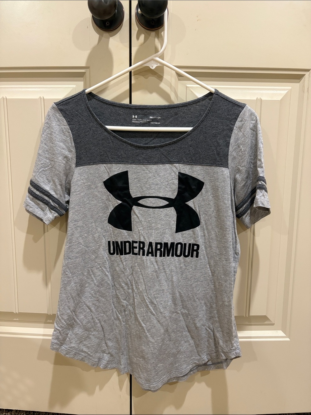 Under Armour Women's Gray Short Sleeve Logo Tee with Dark Gray Yoke